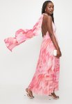 Pleated Mesh Dress With Ties - Pink Faded Feathers