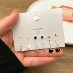 12PCS Fashion Heart Circle Stud Earrings Trendy Chain Hoop Earrings For Men