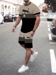 Men's Novelty Outfit Set Leopard Print Casual Style With Crew Neck Polyester-spandex Blend Fabric Machine Washable