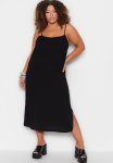 Plus Shift Thin Straps Woven Plus Size Dress - Schwarz