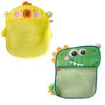 2 Pack Mesh Bath Toy Organizer With Hooks - Duck & Dino Design