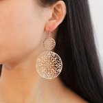 Double Hollow Round Shape Flower Pattern Dangle Earrings Retro Elegant Style Alloy Jewelry Delicate Female Ear Ornaments