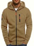 Zipper Pocket Men's Hooded Jacket Casual Long Sleeve Zip Up Jacket For Gym Sports Spring Fall