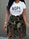 Plus Size Casual Outfits Two Piece Set Women's Plus Camo Print Long Sleeve One Shoulder Top & Pants Outfits 2 Piece Set