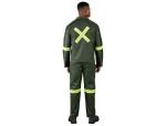 Acid Resistant Polycotton Conti Suit - Reflective Arm Legs & Back - Yellow Tape - 58 Olive