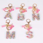 Dala Resin Initial Letter Keychain Butterfly Pendant Cute Glitter Animal Key Ring Purse Bag Backpack Car Key Charm Party Favors