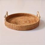 Handcrafted Rattan Woven Fruit Basket With Handles - Japanese Style Bread & Steamed Bun Serving Tray For Kitchen And Dining Room