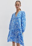 Drawstring-detail Dress - Blue Patterned