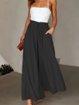 Plus Size Lace Up Wide Leg Pants Casual Loose Pants For Spring & Summer Women's Plus Sizeclothing