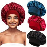 3PCS/SET Satin Bonnet Elegant Solid Color Hair Bonnets Soft Elastic Sleeping Night Cap Lightweight Shower Bath Cap For Women