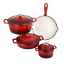 7 Piece Cast-iron Pot Set- Red