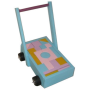 Wooden Trolley With Handle Plus 36 X Colored Blocks - Blue / Trolley With Square Handle