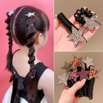 Rhinestone Star Phone Cord Hair Ties For Girls Colorful Spiral Scrunchies Hair Accessories For Girls Gift
