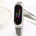 LED Heart & Digital Display Electronic Watch With Magnetic Clasp - Touch Screen Stainless Steel Mesh Band Perfect For Couples & 
