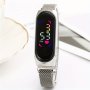 LED Heart & Digital Display Electronic Watch With Magnetic Clasp - Touch Screen Stainless Steel Mesh Band Perfect For Couples & Students