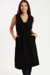 Branded Utility Sleeveless Trench Coat Black