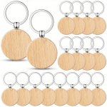 30PCS Wood Engraving Blanks Wooden Keychain Assorted Shape Unfinished Wooden Engraving Key Tag Ring For Gift Crafts