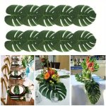 12 24PCS Artificial Plants Tropical Palm Leaf Faux Green Monstera Leaves Hawaiian Luau Jungle Party Decoration Summer Table Deco