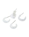 Silver Ribbed & Plain Open Hoop Earrings 2-PACK