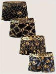 5PCS Black Golden Waistband Luxury Style Men's Boxer Briefs Portrait Pattern Cotton Skin-friendly Antibacterial Inner Crotch Bre