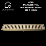 Goldair Gold Stainless Steel Grid Shower Channel - 600 X 100MM