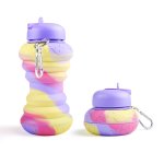 Kids Collapsible Silicone Water Bottle - Purple And Yellow Doughnut