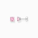 Ear Studs With Pink Stone - Silver