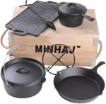 7PC Cast Iron Dutch Oven Camping Set Non-stick Coated Cast Iron Cookware Set