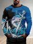 Men's Stylish Fish Print Long Sleeve T-Shirt - Casual & Versatile Breathable Polyester Machine Washable - Perfect For Outdoor Activities