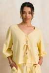Relaxed Fit Tie Front Top - 16 Yellow