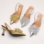 Women's Fashion Slingback High Heels Solid Color Pointed Toe Slip On Sandals Party & Banquet Dress Shoes