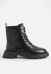 Croc Tab Detail Biker Boots - Black