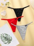 3PCS Simple Solid Thongs Soft & Comfy Stretchy Intimates Panties Women's Lingerie & Underwear