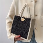 Chic Floral Burlap Tote Bag - Portable Lunch Carrier For Office School Travel & Picnic