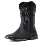 Iuv Cowboy Boots For Men Square Toe Western Boots Durable Classic Embroidered Pull On Boot Slip Resistant Country Boot
