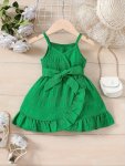 Baby's Trendy Solid Color Jacquard Ruffle Trim Sundress Infant & Toddler Girl's Dress For Daily Wear holiday party As Gift