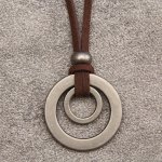 1PC Retro Double Ring Alloy Pendant Necklace Men's And Women's Adjustable Rope Necklace Jewelry