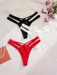 3PCS Sexy Thongs Hollow Out Solid Color Strappy Intimates Panties Women's Lingerie & Underwear