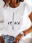 Relax Print Crew Neck T-Shirt Casual Short Sleeve Top For Spring & Summer Women's Clothing