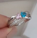N308-CRI102504 - 925 Sterling Silver Personalized Couples Names & Birthstones Ring - Size 9