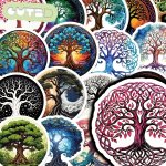 50 Pcs Tree Of Life Stickers - Gutbd Cartoon Illustrations Pvc Material Self-adhesive Single-use Seals Irregular Shape Matte Fin
