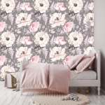 Grey Peony Wallpaper - 1.2M Wide X 3M High Non-adhesive Requires Wallpaper Glue