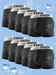10 Pcs Men's Cool Mesh Letter Belt Seamless Boxer Briefs - Comfy & Antibacterial & Breathable Underwear Set