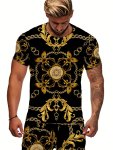 Men's Luxury Flower 3D Print Fashion Round Neck T-Shirt Casual Graphic Tees Short Sleeve Breathable Tops Men's Undershirts Men's