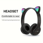 CAT Ear Wireless Headphones - On-ear Wireless Headset With Detachable Cable Noise Cancelling MIC Volume Control 3.5MM Jack Compa
