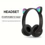 CAT Ear Wireless Headphones - On-ear Wireless Headset With Detachable Cable Noise Cancelling MIC Volume Control 3.5MM Jack Compatible With Tablets Rechargeable 200MAH Battery