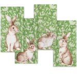 Stxy's Spring Floral Print Napkins Decorative Easter Bunny Spring Dinner Napkins With Block Print Flowers & Transfer-free Ink Di