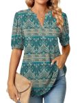 Anyally Womens Tunic Tops Summer Dressy Casual Puff Short Sleeve Shirts Work Business Blouses M Blue-khaki
