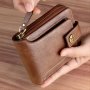 1PC Men's Pu Leather Solid Color Business Wallet Card Holder With Zipper & Button Valentine's Day Gift For Men