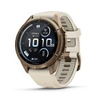 Garmin - Fenix 9 Pro Inreach 43MM - Autumn Gold Titanium With Cream fog Grey Silicone Band